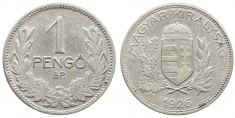 t346 UNGARIA 1 PENGO 1926 ARGINT PRIMA EMISIUNE VF