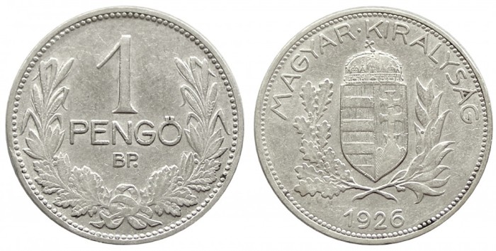 t346 UNGARIA 1 PENGO 1926 ARGINT PRIMA EMISIUNE VF