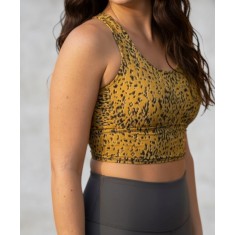 Bustieră Sport din Microfibră &ndash; Suport Ridicat, Confort și Respirabilitate pentru Antrenamente - L - negru/galben-mustar