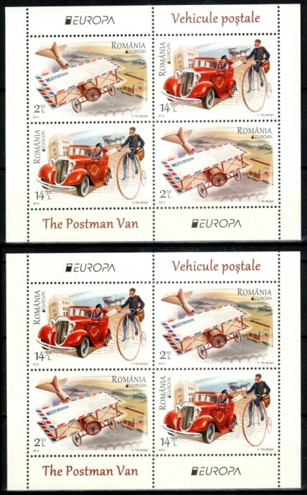 Romania 2013, LP 1979 c, EUROPA Vehicule, pereche blocuri 4, MNH! LP 79,70 lei