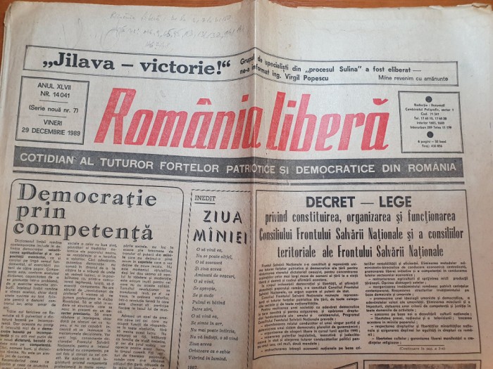 romania libera 29 decembrie 1989-articole si foto revolutia romana