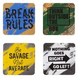 Set Suporturi Pahare, Model Mesaje Motivaționale, Multicolor, Lemn, 10x10 cm, 4 Bucăți