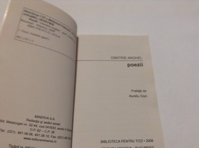 POEZII -DIMITRIE ANGHEL--BPT SERIE NOUA--RF17/4 foto