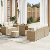 Set de Canapea de Grădină , 8 Piese, Bej, din Rattan, cu Perne, din Polipropilenă și Acacia.