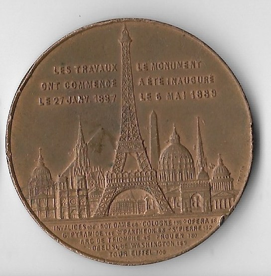 Medalie Souvenir de mon ascension au 1 etage de la Tour Eiffel,1889,42 mm, Cupru