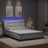 VidaXL Cadru de pat cu lumini LED, alb, 120x200 cm, piele ecologică