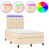 Cumpara ieftin Pat cu arcuri, saltea si LED, crem, 120x190 cm, textil