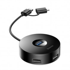 Adaptor USB 3.0 Baseus Round Box, HUB USB/USB-C la 1x USB 3.0 + 3x USB 2.0,... foto