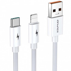 Cablu Date si Incarcare USB - Lightning / USB Type-C Awei CL-79, 1.2 m, Alb