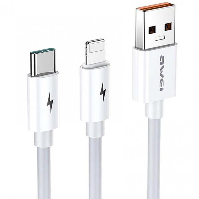 Cablu Date si Incarcare USB - Lightning / USB Type-C Awei CL-79, 1.2 m, Alb