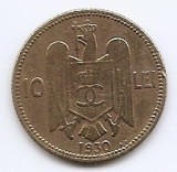 Romania 10 Lei 1930 KN - Mihai I, Alama, 23 mm, KM-49