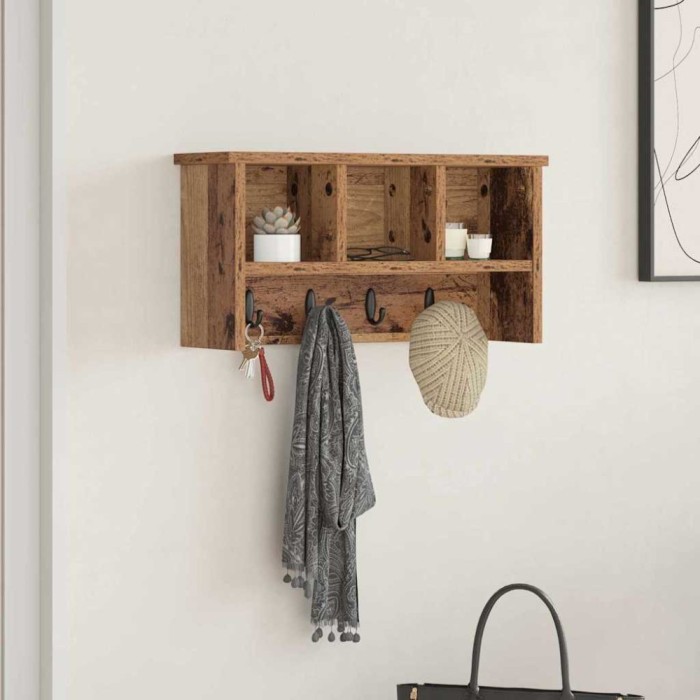 vidaXL Răcător de paltoane montat pe perete Lemn vechi 50 x 16 x 26 cm 874313