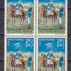 ROMANIA 1977 LP 944 ZIUA MARCII POSTALE ROMANESTI BLOC DE 4 TIMBRE MNH