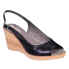 Sandale dama din piele naturala Negru Box cu bareta NA177NBOX