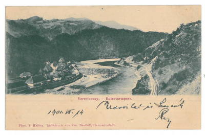 3697 - TURNU ROSU, Sibiu, railway, Litho, Romania - old postcard - used - 1901 foto