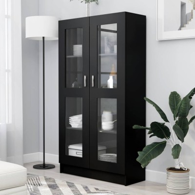 vidaXL Dulap cu vitrină, negru, 82,5 x 30,5 x 150 cm, PAL foto