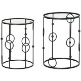 HOMCOM Set de 2 masute de cafea stivuibile din metal si sticla securizata &Oslash;41x57cm si &Oslash;36x51cm, negru | AOSOM RO