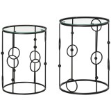 HOMCOM Set de 2 Măsuțe de Cafea Stivuibile din Metal și Sticlă Securizată, Design Modern &Oslash;41x57cm și &Oslash;36x51cm, Negru | Aosom Rom&acirc;nia