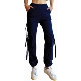 Pantaloni cargo largi pentru femei Nuofengkudu cu buzunare, talie &icirc;naltă, elastic, de tras, pentru muncă, lupte, sport, școală și stradă