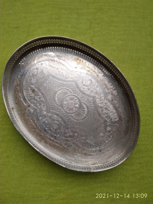 Tava argintata, ovala, made in England foto