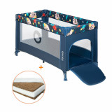 Cumpara ieftin Lionelo - Patut pliant cu un nivel Stefi, 120x60 cm, Cu intrare laterala cu fermoar, EN716, Blue Navy + Babyneeds - Saltea cocos 120x60x8 cm