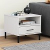 Noptiera Oslo Alb Lemn Masiv Pin 50x50 cm cu Sertar si Picioare Metalice Stil Industrial