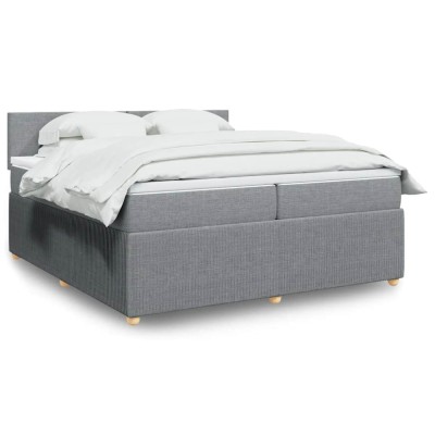 vidaXL Pat box spring cu saltea, gri deschis, 200x200 cm, textil 3289856 foto