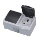 Modul priza si intrerupator Horoz Atom, 10A, 250V, IP54 / EXT 112-100-0003