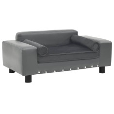 vidaXL Canapea pentru c&acirc;ini, gri, 81x43x31 cm, pluș &amp; piele ecologică
