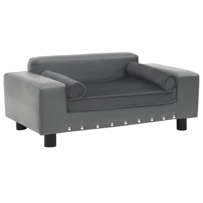 vidaXL Canapea pentru c&acirc;ini, gri, 81x43x31 cm, pluș &amp; piele ecologică