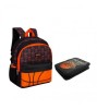 Set Ghiozdan Prescolar Negru Portocaliu Baschet cu Penar Echipat Dublu Negru, Baiat, Rucsac, Oem