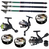 Set pescuit cu 3 lansete eastshark de 2.4m, trei mulinete si gute cool angel