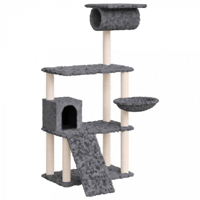 Ansamblu de pisici, st&acirc;lpi din funie sisal, gri &icirc;nchis, 131 cm
