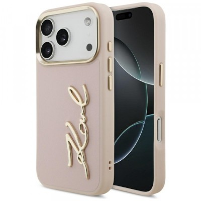 Husa pentru Apple iPhone 17 Pro, Karl Lagerfeld, Script Logo, Roz foto