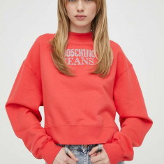 Moschino Jeans hanorac de bumbac femei, culoarea rosu, cu imprimeu