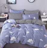 Cumpara ieftin Lenjerie Pat Bumbac Gri Lila cu Elastic, 4 Piese. Cearceaf 140x200 cm. Set Pat Single