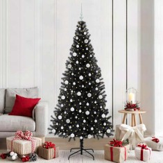 vidaXL Brad de Crăciun cu 300 LED cu suport Negru 210 cm PVC 3396490