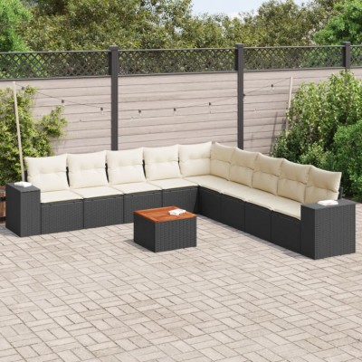 Gossi set canapele de gradina cu perne, 10 piese, negru, poliratan foto