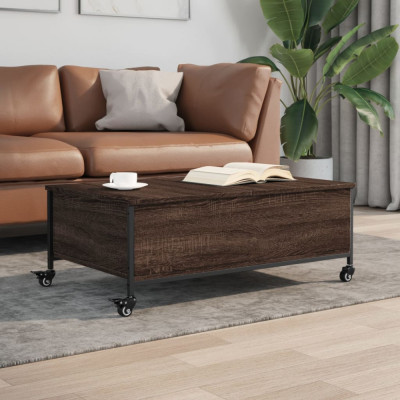 Gossi masuta cafea cu roti stejar maro 91x55x34 cm lemn prelucrat foto