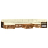 vidaXL Set de canapele de exterior cu pernă 9 pcs Natural și Crem 3383743