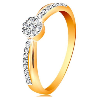 Inel de logodnă din aur de 14K braţe bicolore, floare rotundă din zirconii - Marime inel: 51 foto