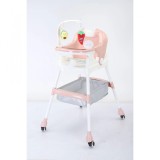 Baby dining chair Baby dining table chair-color: pink high chair + universal wheel + cushion, Flippy