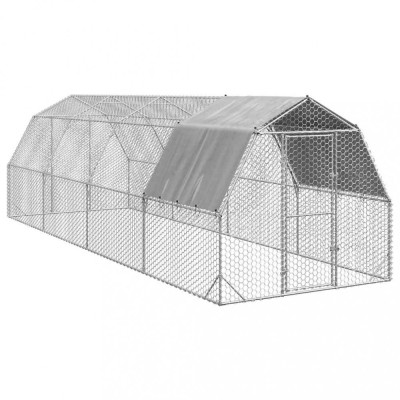 vidaXL Pui de găină cu acoperiș 2,5x8x2,25 m oțel galvanizat 3328528 foto