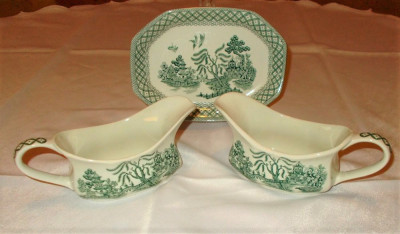 Platou cu 2 sosiere -portelan Englezesc - Royal Staffordshire - Willow - 1940 foto