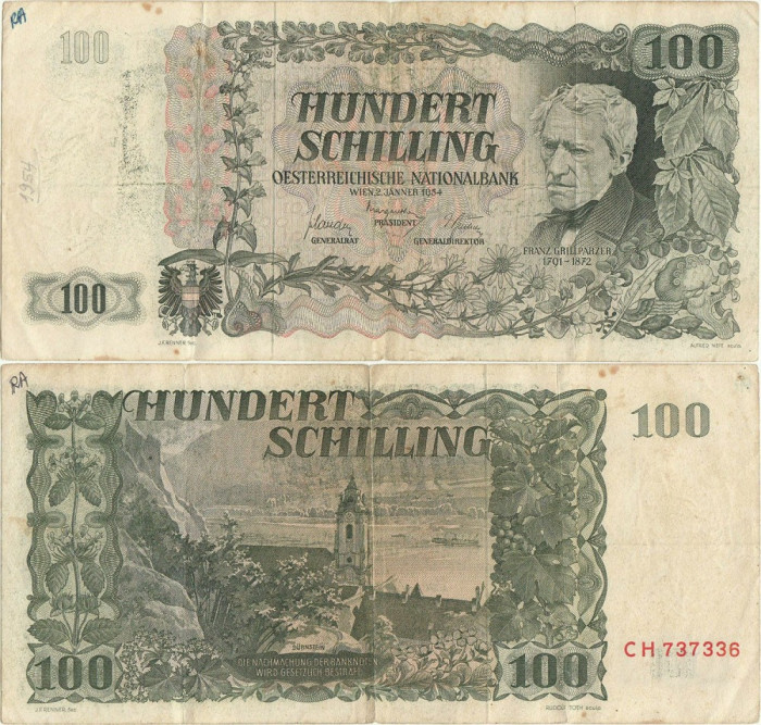 1954 ( 2 I ), 100 schilling ( P-133 ) - Austria!