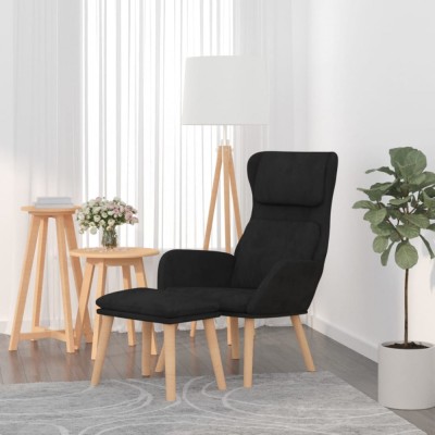 Scaun de relaxare cu taburet, negru, catifea foto