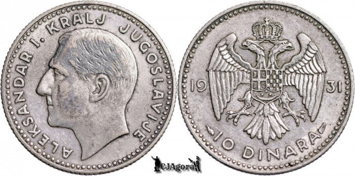 1931, 10 Dinara - Alexandru I - Regatul Iugoslaviei | Paris | KM 10