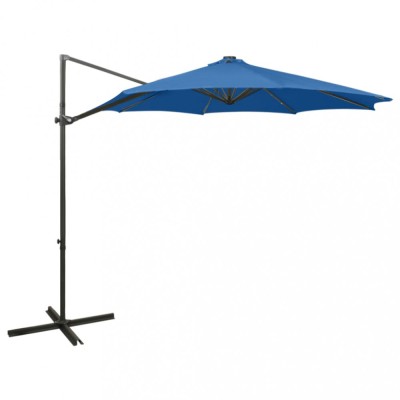 vidaXL Umbrelă &amp;icirc;n consolă cu st&amp;acirc;lp și LED-uri, albastru azur, 300 cm 312341 foto