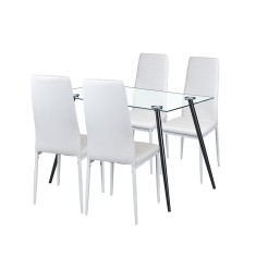 Set de sufragerie Leziter Cruz 4+1 alb, masa din sticla securizata 120 cm