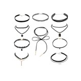 Set 10 colier choker elegant, negru, General